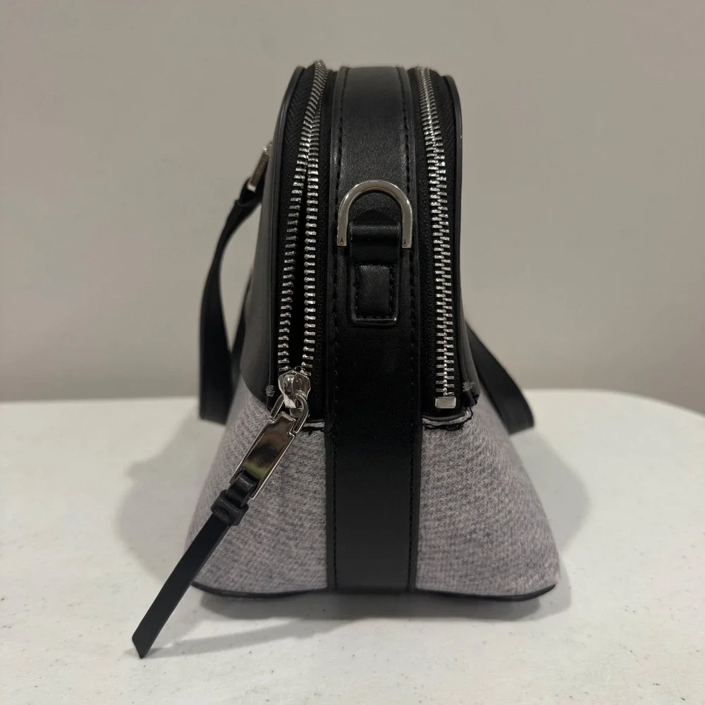 Calvin Klein Jasper Double Compartment Satchel Crossbody Bag Black Grey Career